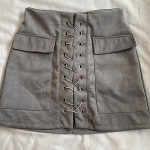 Gray Faux Suede Mini Skirt